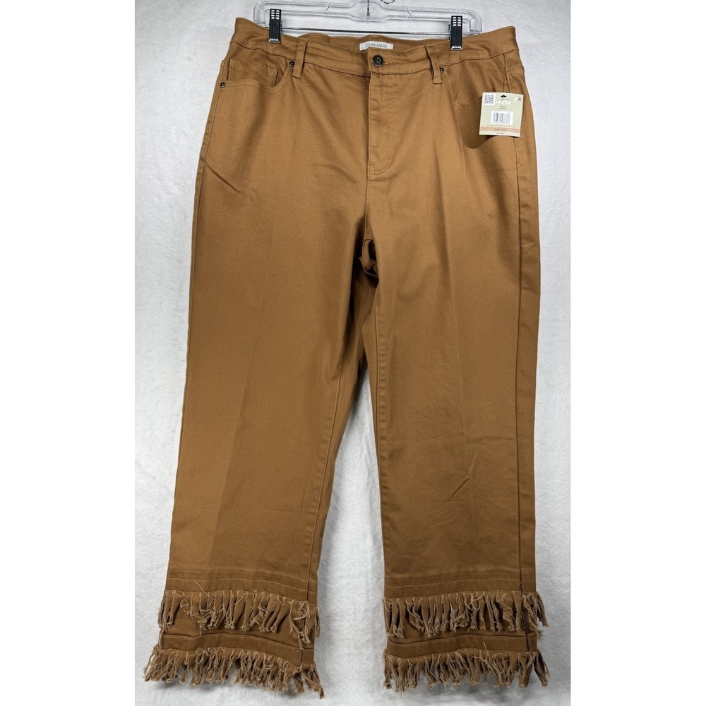 John Mark Straight Leg Fringe Hem Crop Jeans Camel 14W NWT J62130PW